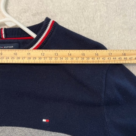Tommy Hilfiger Mens Blue Gray Color Block Crewneck Cotton Knit Sweater Sz Medium - Picture 7 of 9